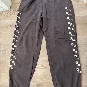 Clare V Oui Oui Oui Charcoal Joggers with Ivory Square Pattern